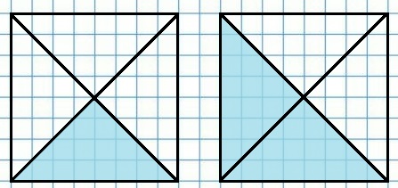 Разделить квадрат на 4 равных треугольника. Квадрат разделенный на треугольники. Четвертая часьтьквадрата. Две четвертые части квадрата. Четверть квадрата.